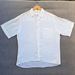 Peter Millar Linen button up short sleeve white men size Medium EUC lightweight